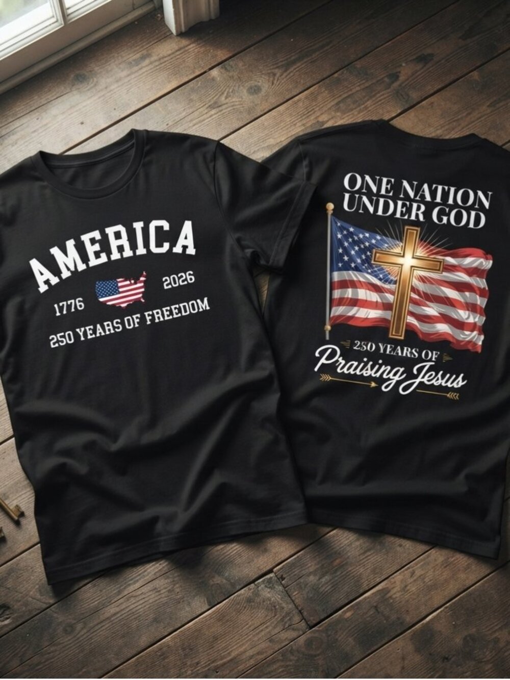 America 250 Years Of Freedom 1776-2026 Cross Graphic Black T-Shirt